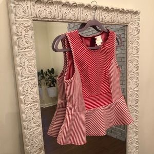 Red & White Peplum Top